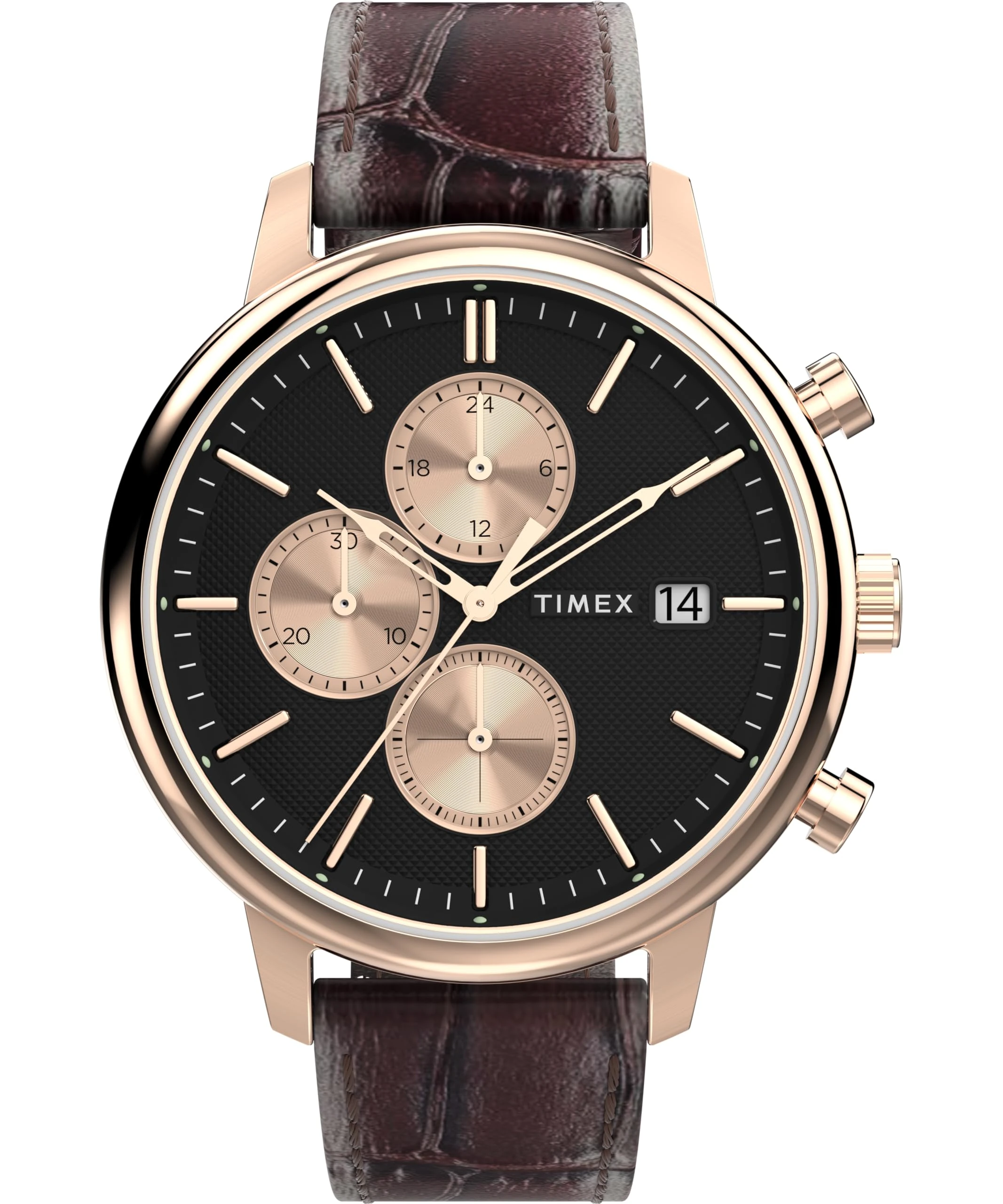 Timex Men's Trend 45 mm Watch, Black Leather Strap Quick Release Black Dial Red Case TW2Y28900