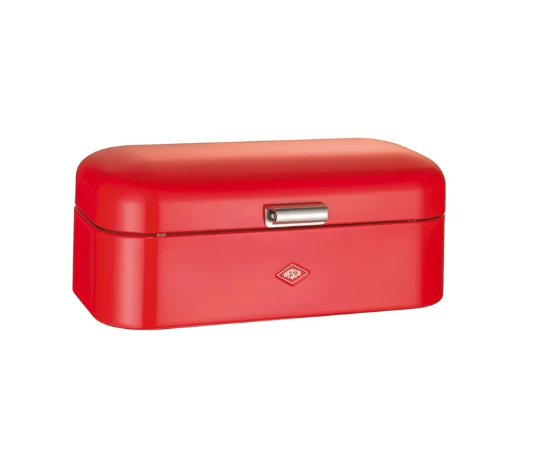 WESCO Grandy Bread Bin in Red Orange, Powder-Coated Sheet Steel, Ventilation Holes and Sturdy Handle, Special Edition Christmas