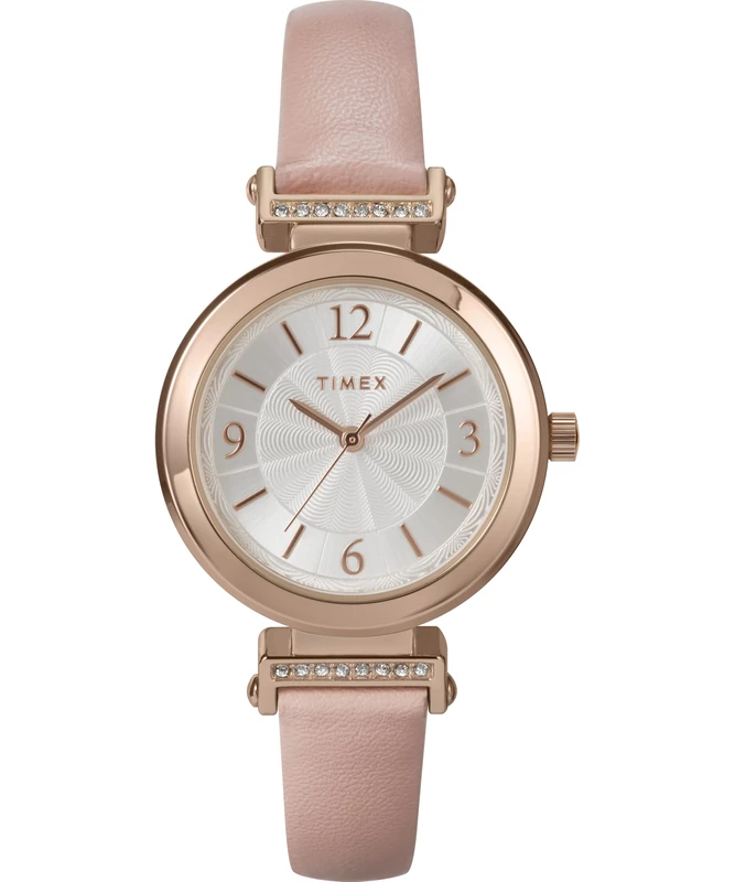 Timex Women's Main Street 31 mm Watch, Pink Leather Strap Silver-Tone Dial Rose Gold-Tone Case TW2W96300 - Image 1