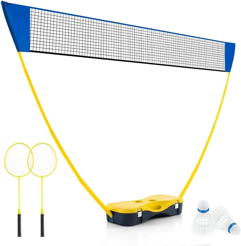 FANTASK Badminton Net Stand, Portable Shuttlecock Game with Rackets, 2 Shuttlecocks, Net & Storage Box