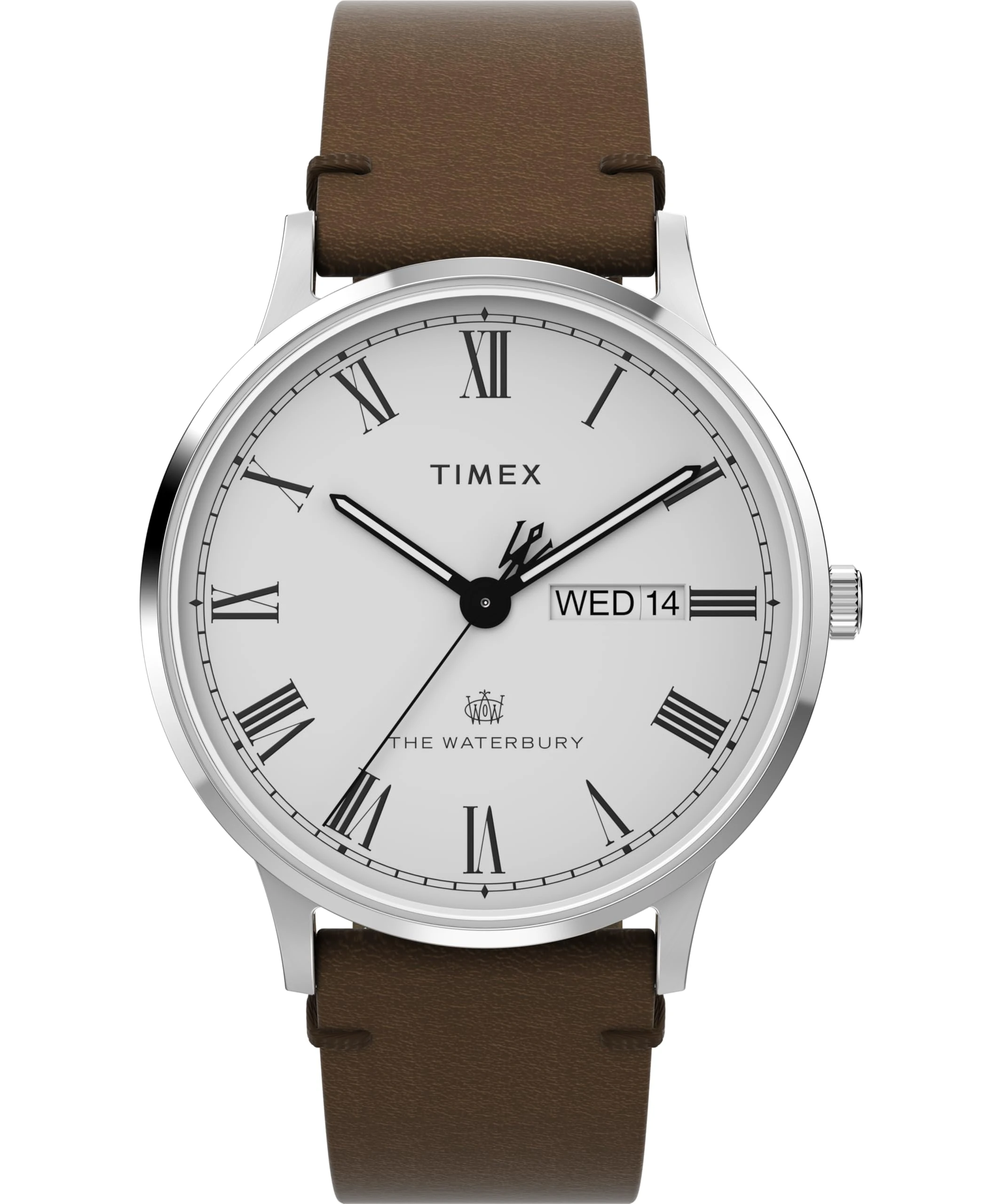Timex Men's Waterbury 40 mm Watch, Brown Leather Strap White Dial Stainless Steel Case TW2Y29500