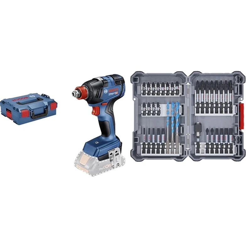 Bosch Professional 18V System Cordless Impact Driver GDX 18V-200 (max. Torque of 200 Nm, excluding Rechargeable Batteries and Charger, in L-BOXX 136) + 35-Piece Drill Bit Set (Pick and Click)