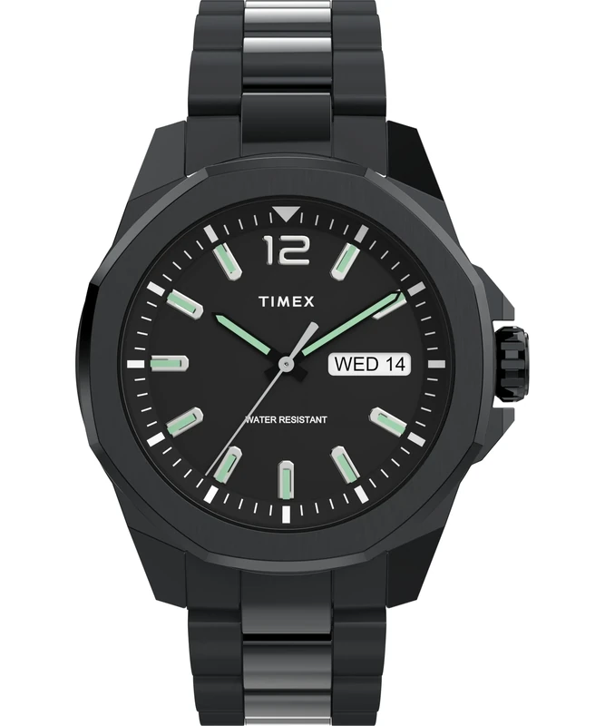 Timex Men's Trend 44 mm Watch, Black Stainless Steel Bracelet Black Dial Case TW2Y28800