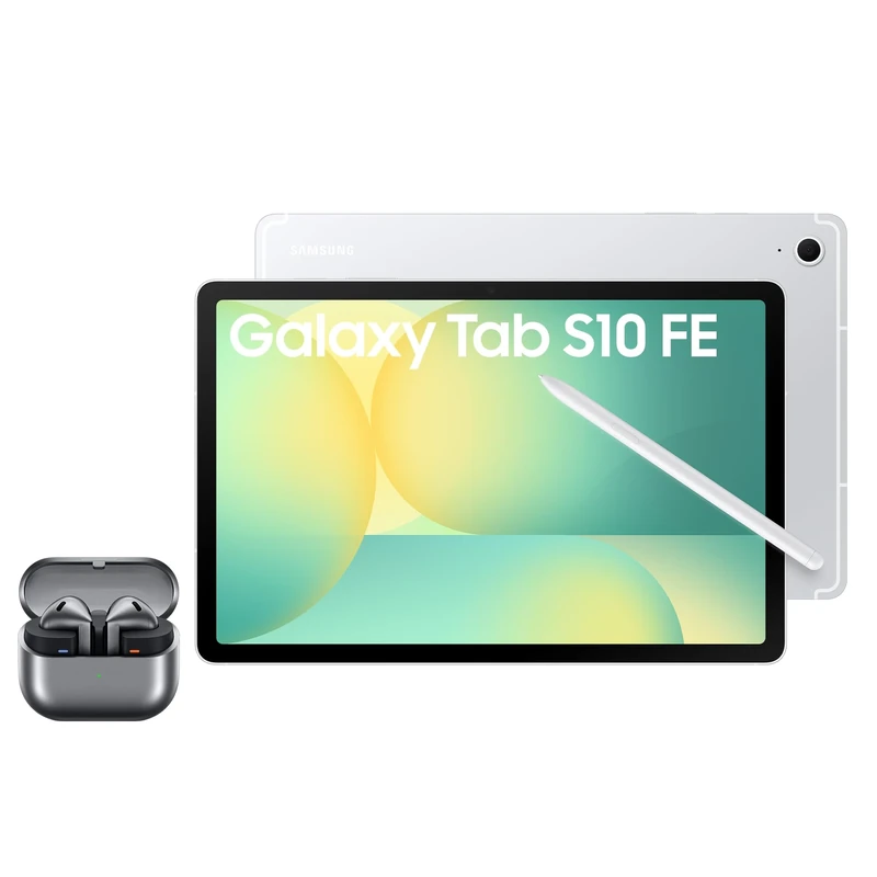 Samsung Galaxy S10 FE Android Tablet, Wifi, 128GB Storage, 8GB Memory, 10.9" Display, Silver with Galaxy Buds3, Silver (UK Version)