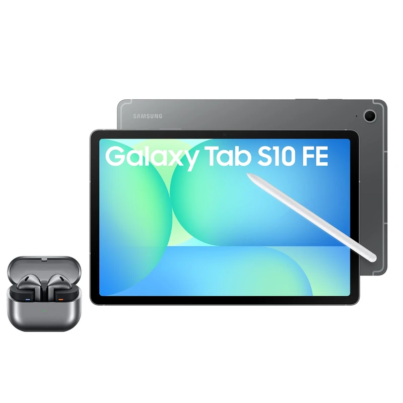 Samsung Galaxy S10 FE Android Tablet, Wifi, 256GB Storage, 12GB Memory, 10.9" Display, Grey with Galaxy Buds3, Silver (UK Version)