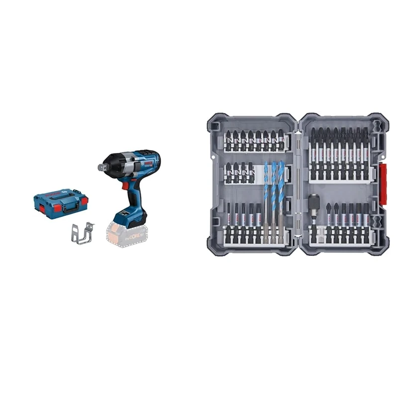 Bosch Professional Cordless Rotary Impact Wrench GDS 18V-1050 H (Tightening Torque 1,050 Nm, Breakaway Torque 1,700 Nm, in L-Boxx) + 35-Piece Drill Bit Set (Pick and Click)
