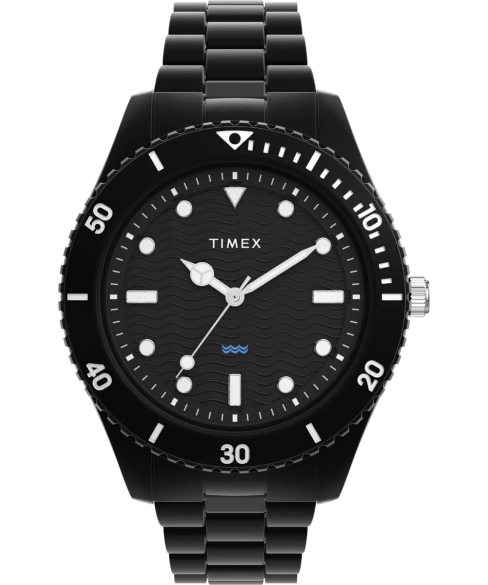 Timex Men's Trend 42 mm Watch, Tide Ocean Material Bracelet Black Dial Black Case TW2Y04500