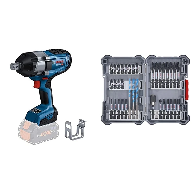 Bosch Professional BITURBO GDS 18V-1050 H cordless impact wrench (1,700 Nm breakaway torque, excl. rechargeable batteries and charger, in carton) + 35-Piece Drill Bit Set (Pick and Click, Accessories)