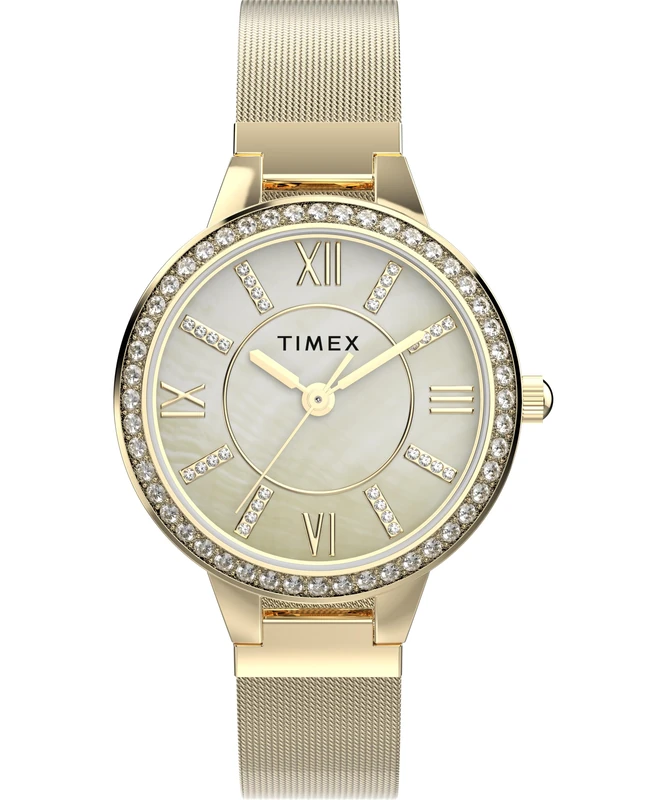 Timex Women's Main Street 29 mm Watch, Gold-Tone Alloy Bracelet Mother of Pearl Dial Gold-Tone Case TW2Y30500