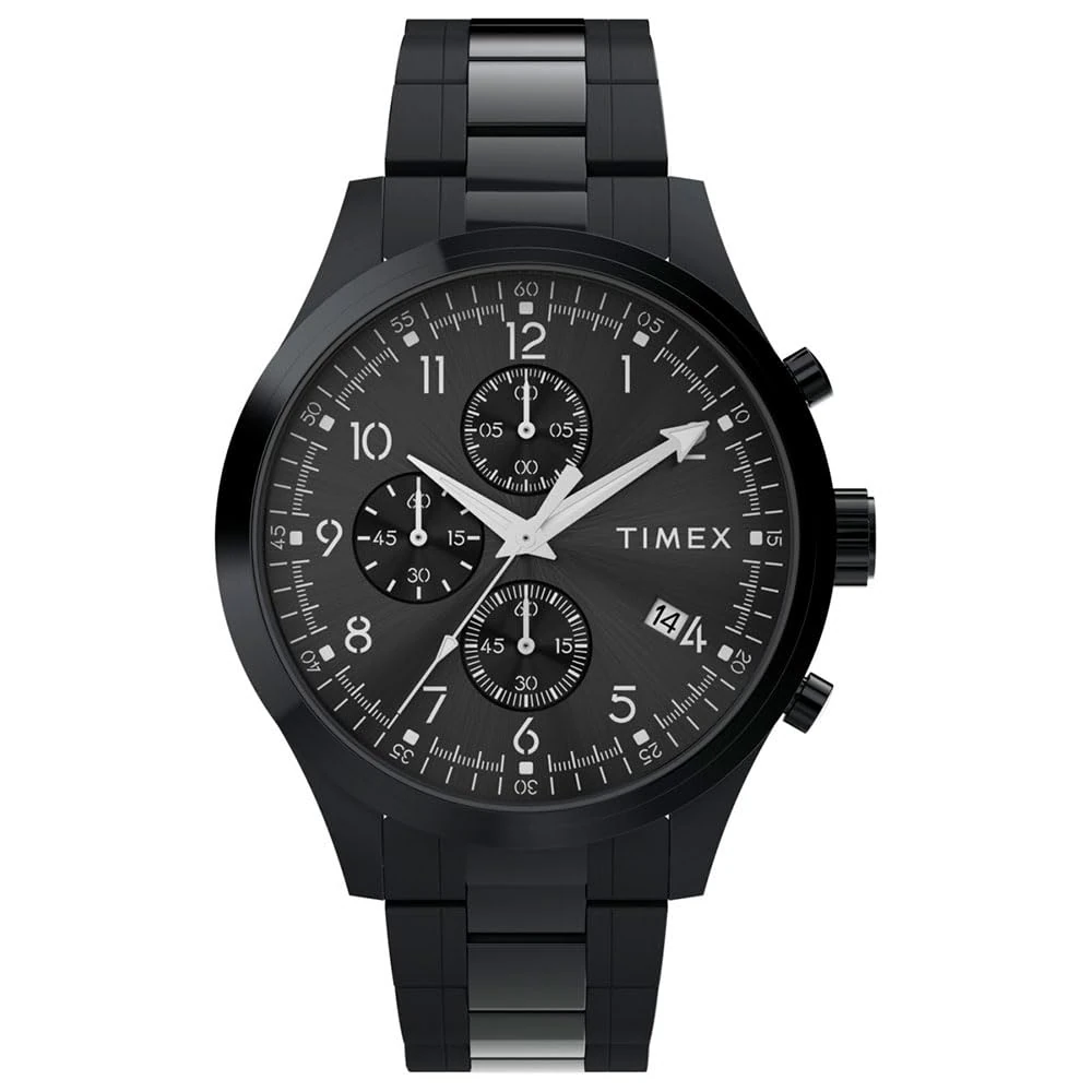 Timex Men's Trend 43 mm Watch, Stainless Steel Bracelet Black Dial Case TW2Y01600