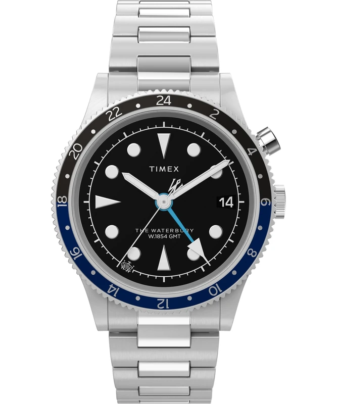 Timex Men's Waterbury 39 mm Watch, Stainless Steel Bracelet Black Dial Stainless Steel Case TW2Y29700