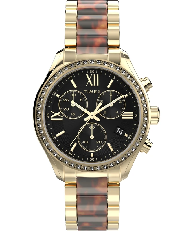 Timex Women's Trend 38 mm Watch, Gold-Tone Alloy Bracelet Black Dial Gold-Tone Case TW2Y28300
