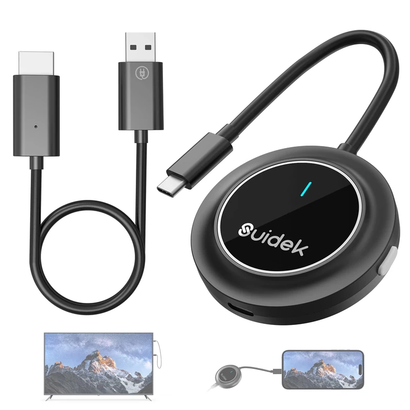 Wireless HDMI Transmitter and Receiver USB C with PD 3.0 Fast Charging, Wireless Display Adapter USB C 5GHz, for Streaming Video from Phone, Laptop, Camera to HDTV, Monitor, Projector