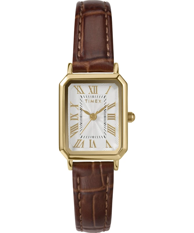 Timex Women's Trend 21 mm Watch, Brown Leather Strap White Dial Gold-Tone Case TW2Y00900