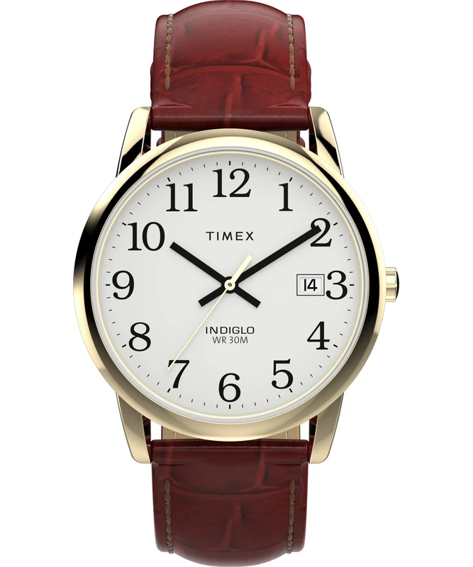 Timex Men's Easy Reader 35 mm Watch, Brown Leather Strap White Dial Gold-Tone Case TW2W95500