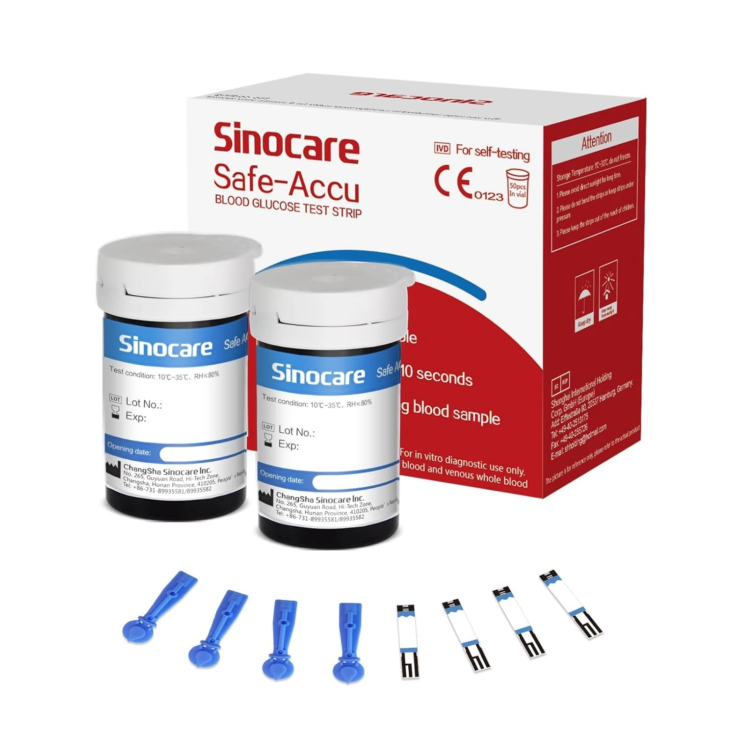 sinocare Safe-Accu Diabetes Test Strips × 50, No Code Blood Sugar Tes Strips, with Lancing Devices, for Safe-Accu Blood Glucose Monitor