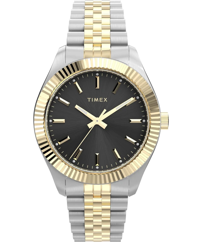 Timex Women's Trend 36 mm Watch, Two-Tone Stainless Steel Bracelet Black Dial Gold-Tone Case TW2Y27900
