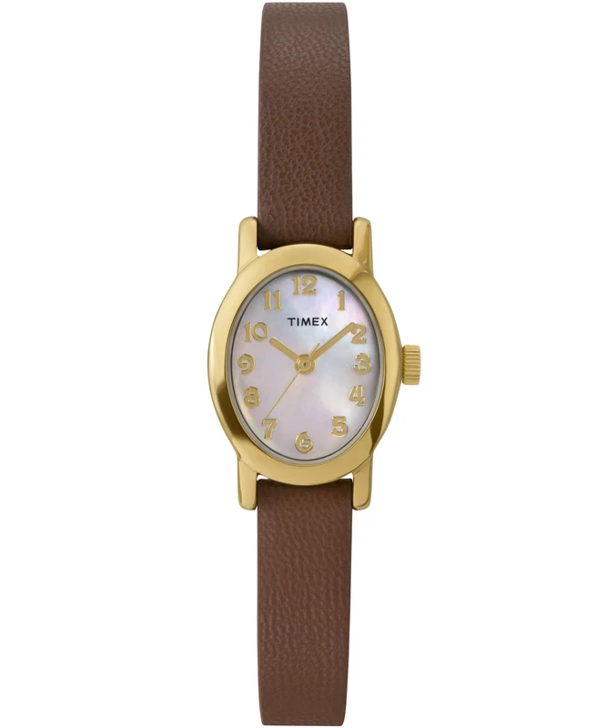 Timex Women's Main Street 18 mm Watch, Brown Leather Strap Mother of Pearl Dial Gold-Tone Case TW2W82500 - Image 1