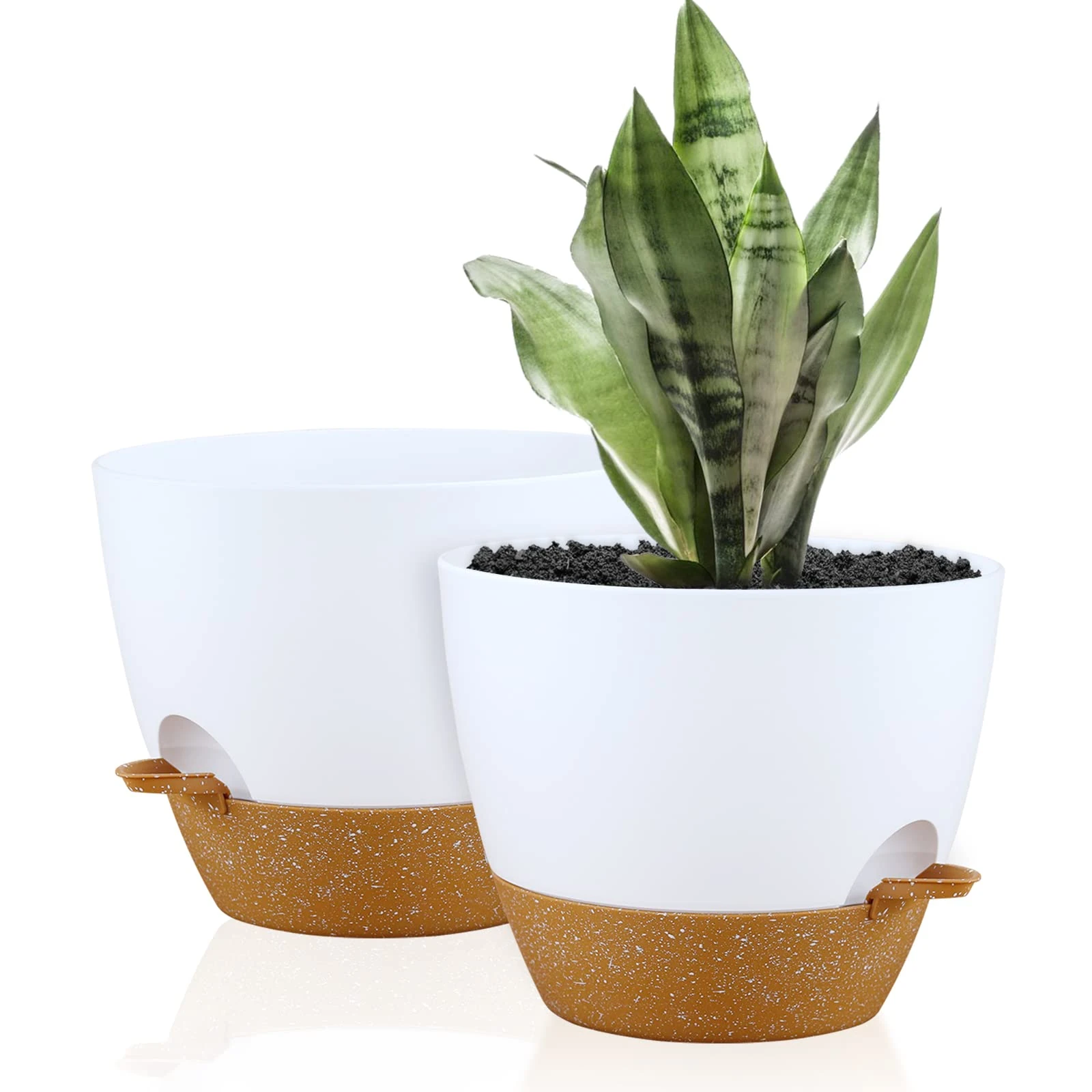 FORAGIFT 25cm Self-Watering Plant Pots Indoor, 2 Pack Large Plastic Plant Pots with Deep Reservior and High Drainage Holes for Indoor Outdoor Plants and Flowers, White with Terracotta