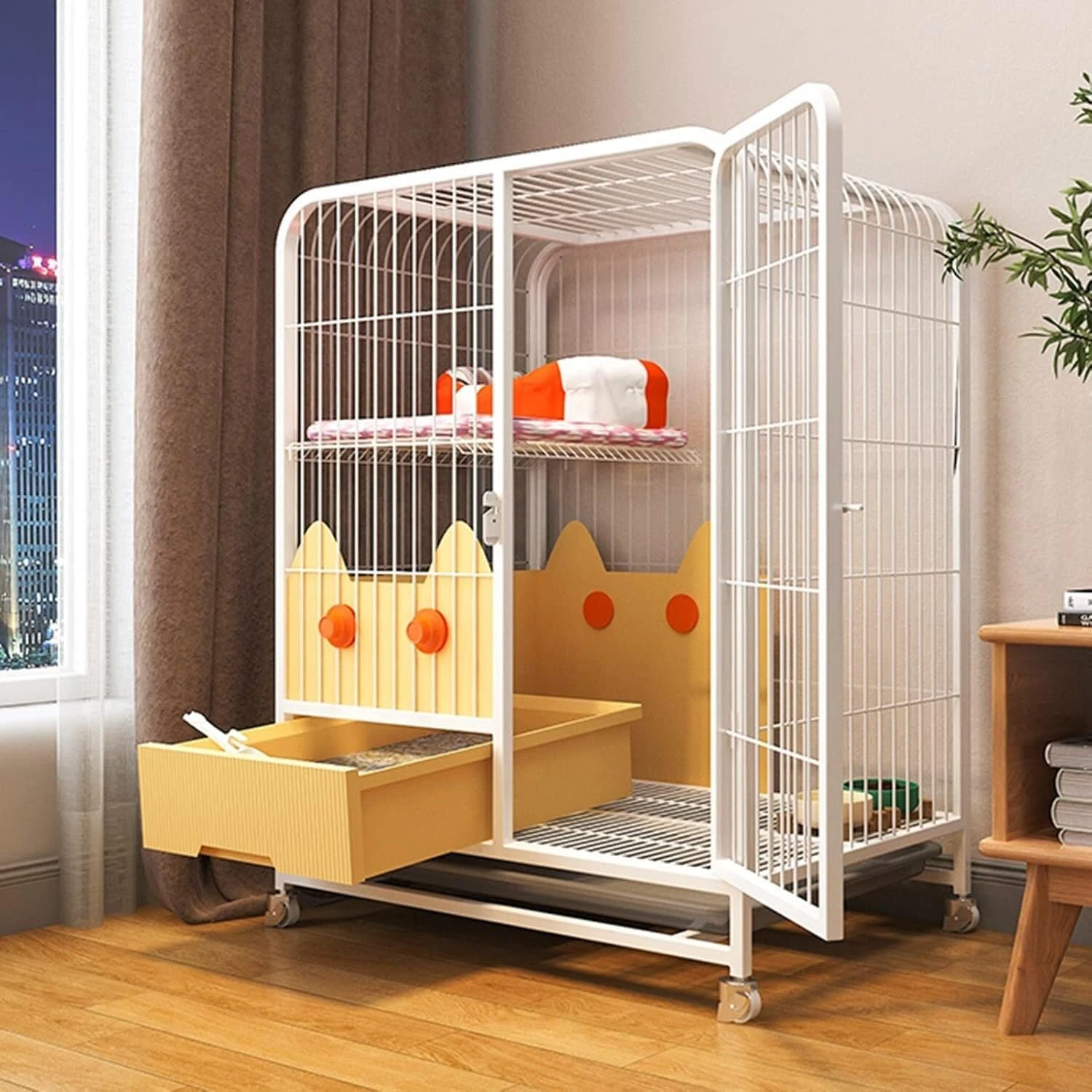 WOTZOV Indoor Fence Indoor Large Room Litter Box Small Cage Pet Enclosure Home Indoor Pet Cottage With Toilet Extra Large Free Space，White 78 * 55 * 85cm