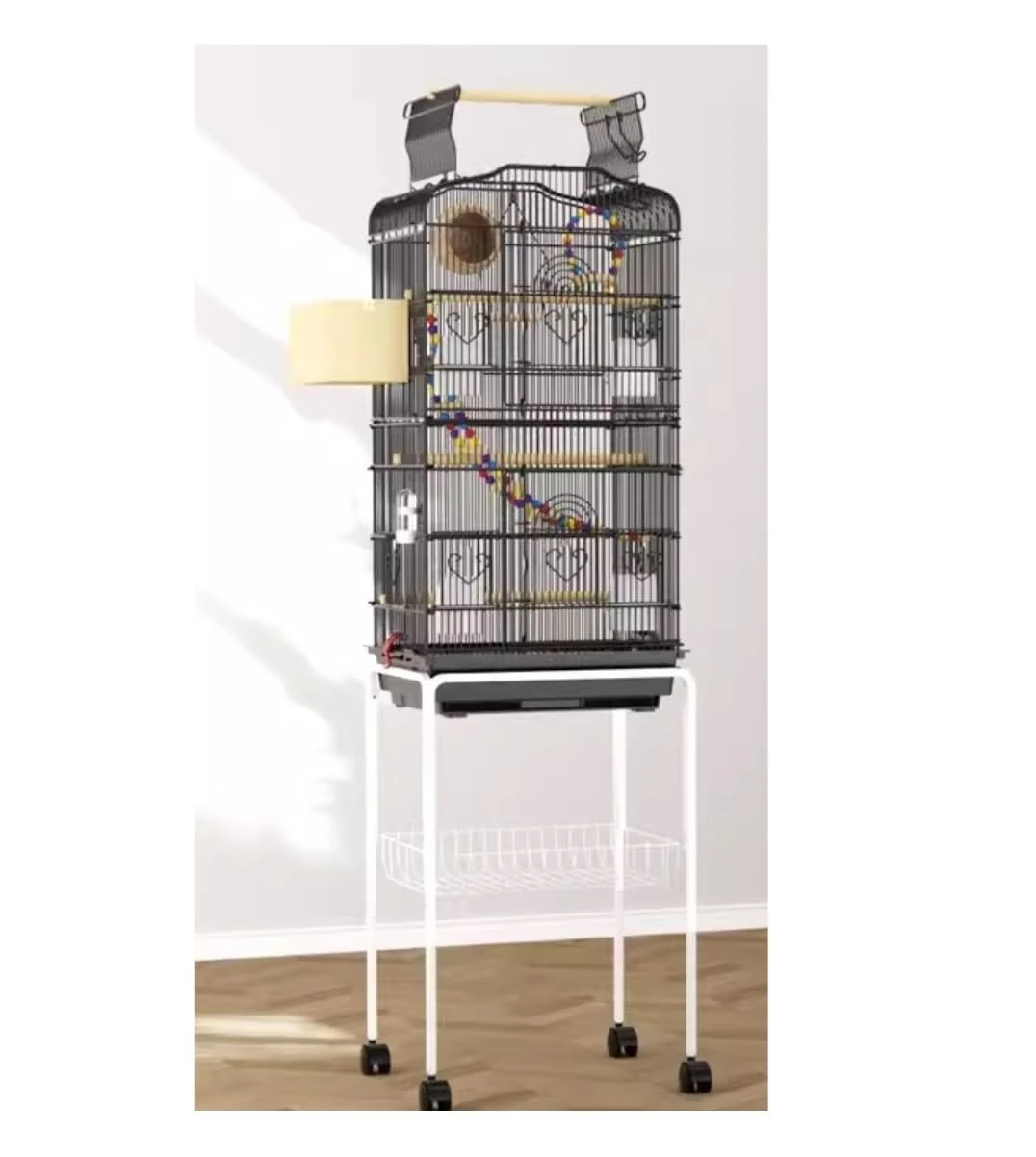 WOTZOV Birdcage 36-Inch Bird Cage Open And Close Play Perch Stand Top Flight Bird Side Nest Doors Cage With Removable Rolling Stand Bird Supplies，Black 27cmLx19cmWx15cmH