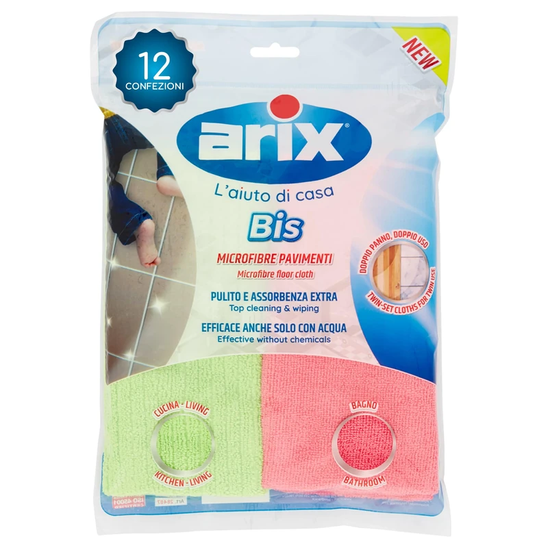 Arix | Bis 24 Floor Cloths 40 x 50 cm, Microfibre Cloths for Kitchen and Bathroom, Clean and Extra Absorbency, Suitable for All Surfaces, Floor Rags, Mop Cloth, 12 Packs - Image 1