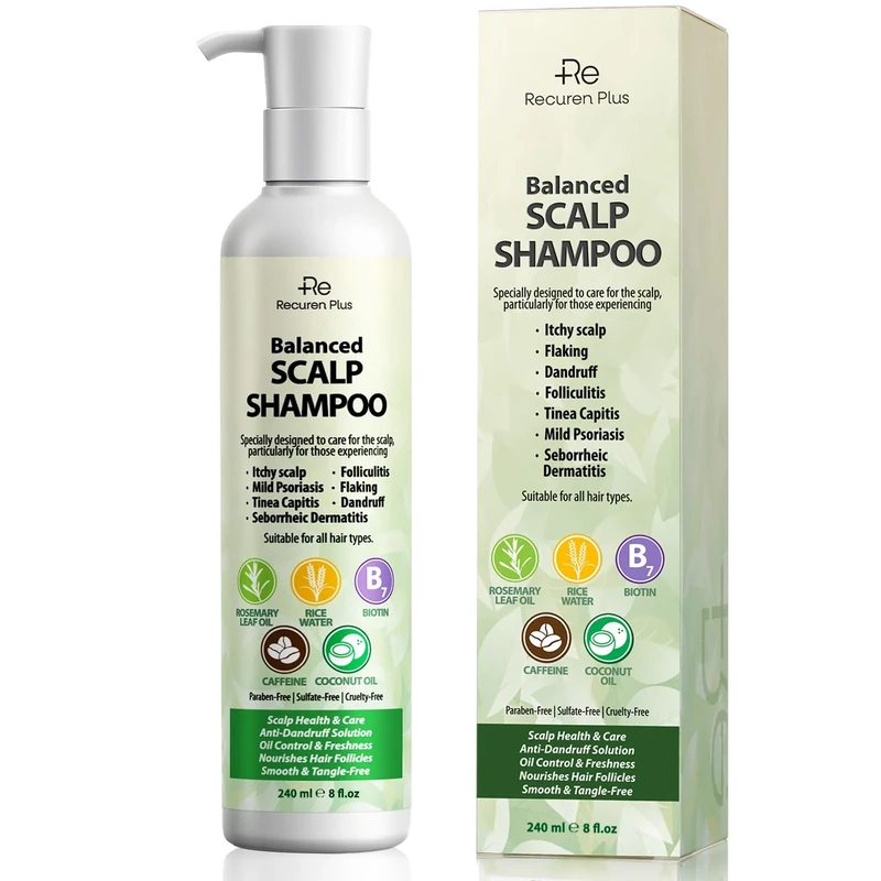 Recuren Plus Scalp Care Shampoo: Salicylic Acid, Rosemary & Coconut Oil – Refreshing & Nourishing Formula for Healthy Looking Hair - Image 1