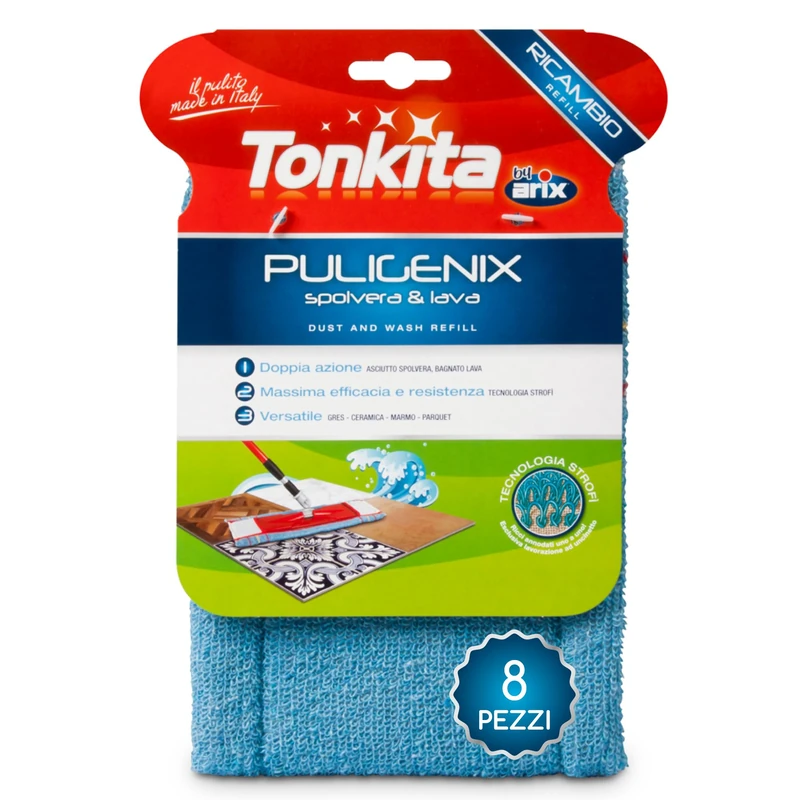 Tonkita | 8 Replacement Strofixers, Wash and Dust Cloth, Cloth for All Floors and All Washable Surfaces, Collects Dust, Crumbs, Hair and Floor Washes – 8 Replacement Cloths