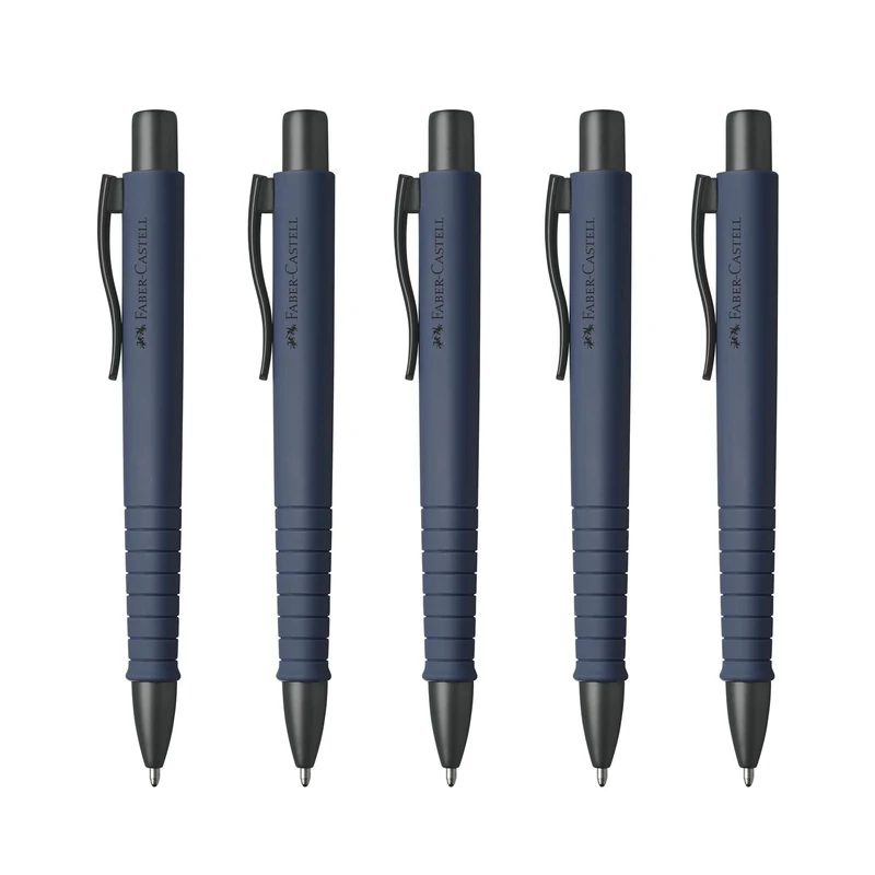 Faber-Castell Poly Ball Urban Blue 5 Pieces Ballpoint Pen with Replaceable XB Refill, Document Proof 205256