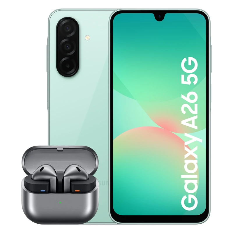 Samsung Galaxy A26 5G Smartphone, Awesome Intelligence, 8GB Memory, 256GB Storage, 50MP Camera, Light Green with Samsung Galaxy Fit3, Black (UK Version)
