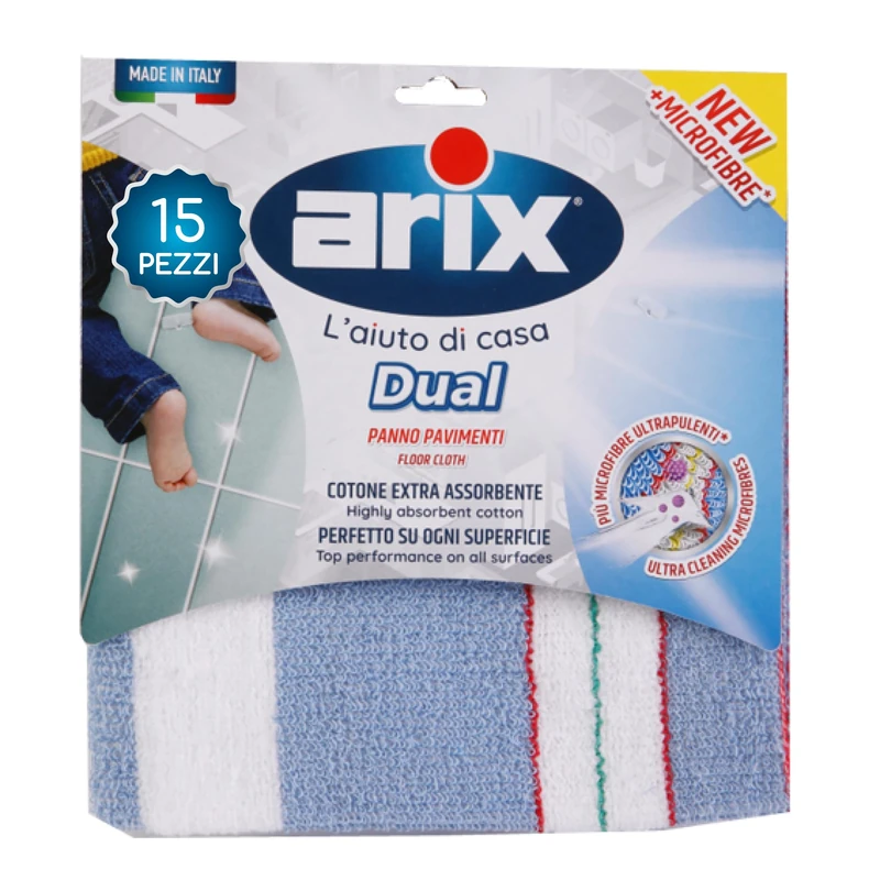 Arix | 15 Dual Floor Cloths 50 x 50 cm, Extra Cotton Assobente, Floor Cleaning Cloth Suitable for Any Surface, Removes Stubborn Dirt, Floor Mop – 15 Cloths