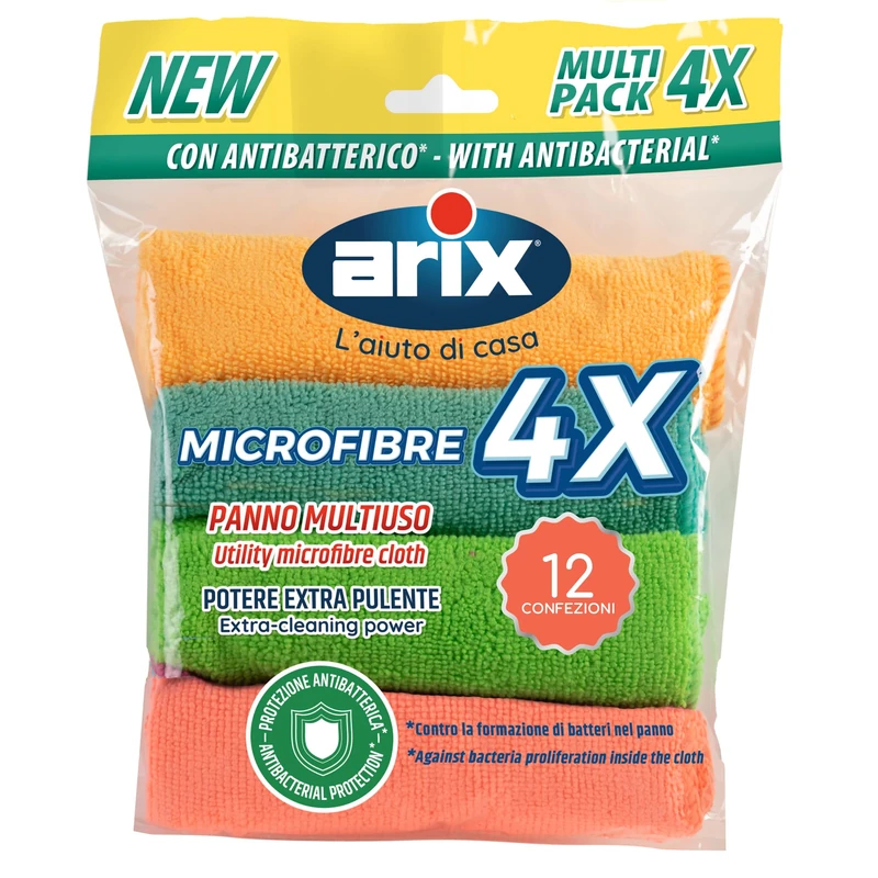 Arix | 48 Multi-Purpose Microfibre with Antibacterial 30 x 30 cm, Microfibre Cloths for Cleaning, Extra Cleaning Power, Suitable for All Surfaces, Reusable Multifunctional Cloth – 12 Packs