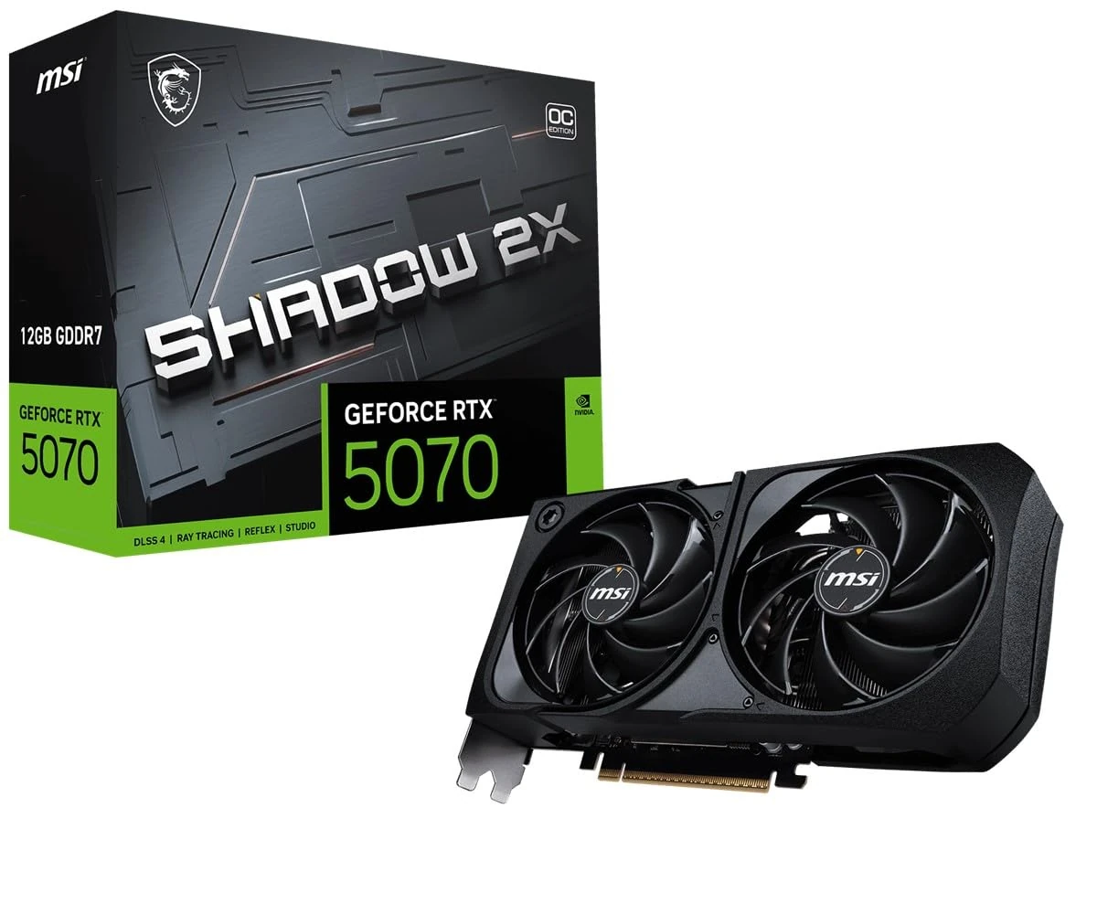 MSI GeForce RTX 5070 12G SHADOW 2X OC Graphics Card - RTX 5070 GPU, 12GB GDDR7 (28Gbps/192-bit), PCIe 5.0 - Dual-Fan Thermal Design - HDMI 2.1b, DisplayPort 2.1b