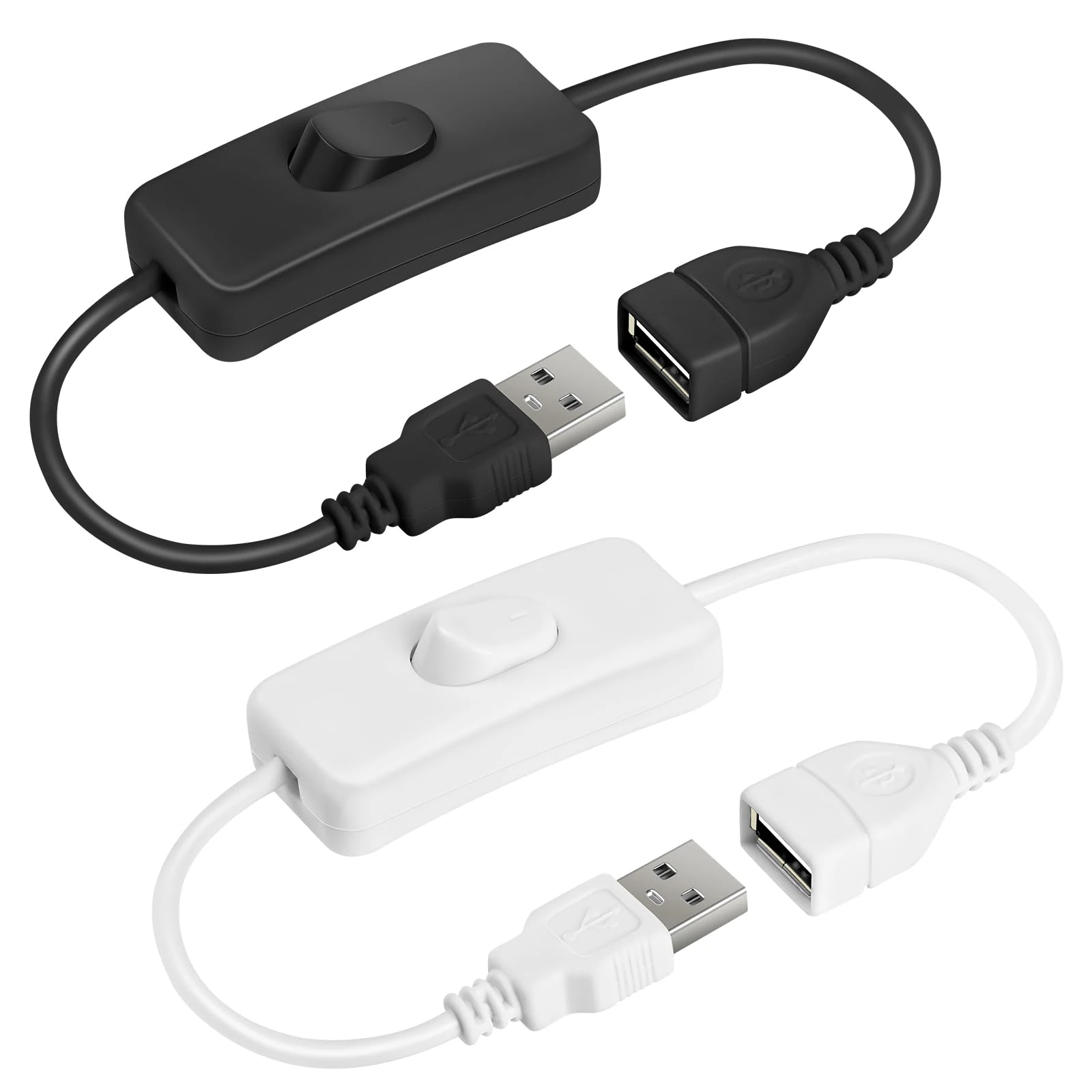 AXFEE 2Pcs USB Switch Cable, USB-Switch Extension Cord, Usb-A Male to Female Cable with On/Off Switches, usb Extension-Cable for LED Desk Lamp, Driving Recorder, Fan, LED-Strips (White, Black)