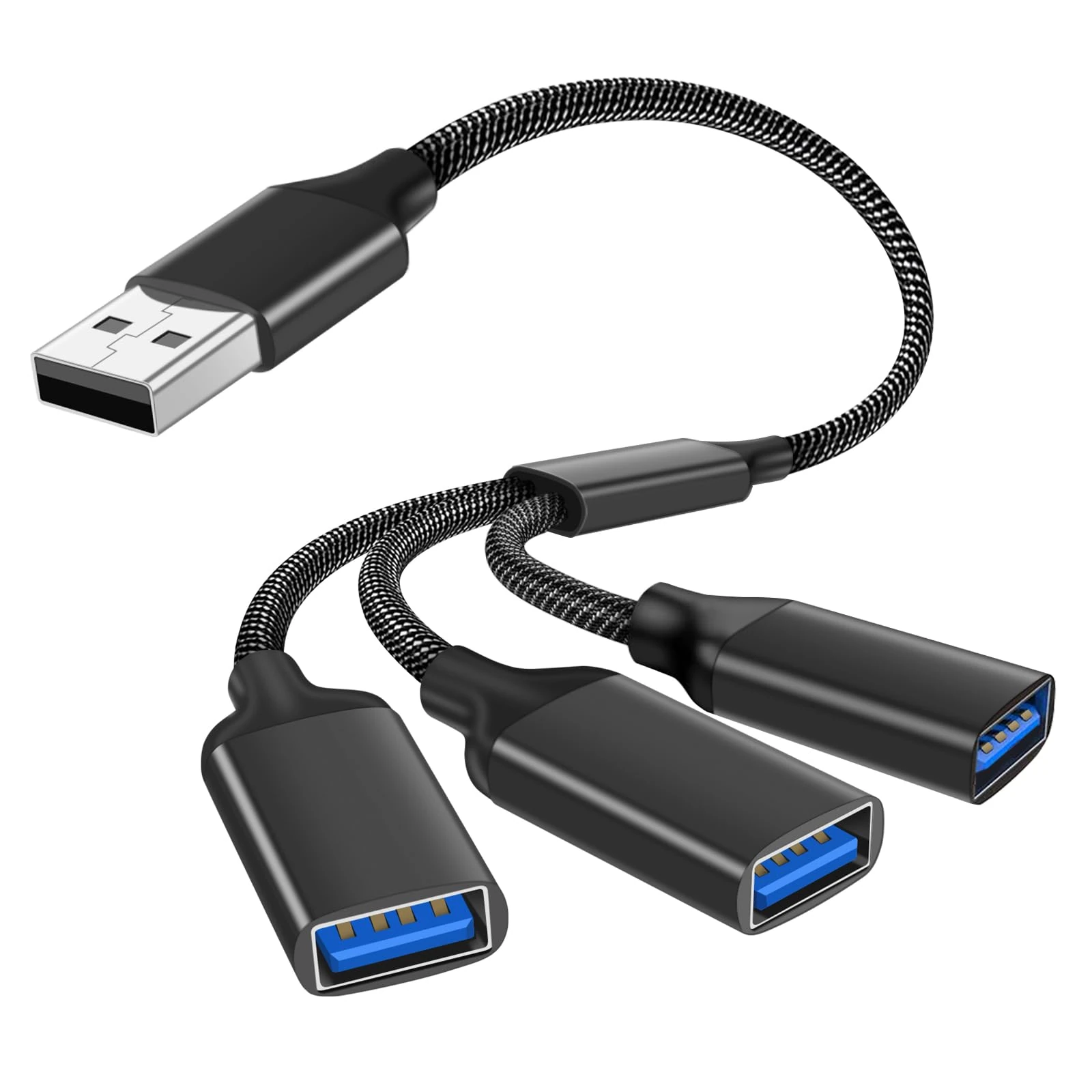 AXFEE USB Splitter 3 Port, 3-In-1 USB-Female to Male Cable, Usb Y Splitter Adapter, Data Power Charging Extension Cord Converter, for PS4, PS5, Laptop, Mac, Car, Tablet, Black