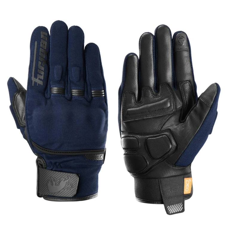 Furygan JET D3O EVO - Men's Motorcycle Gloves - 100% Leather Palm - Comfort - Summer Gloves - Breathable & Light - Compatible Screens - Touch Screen, Blue-black