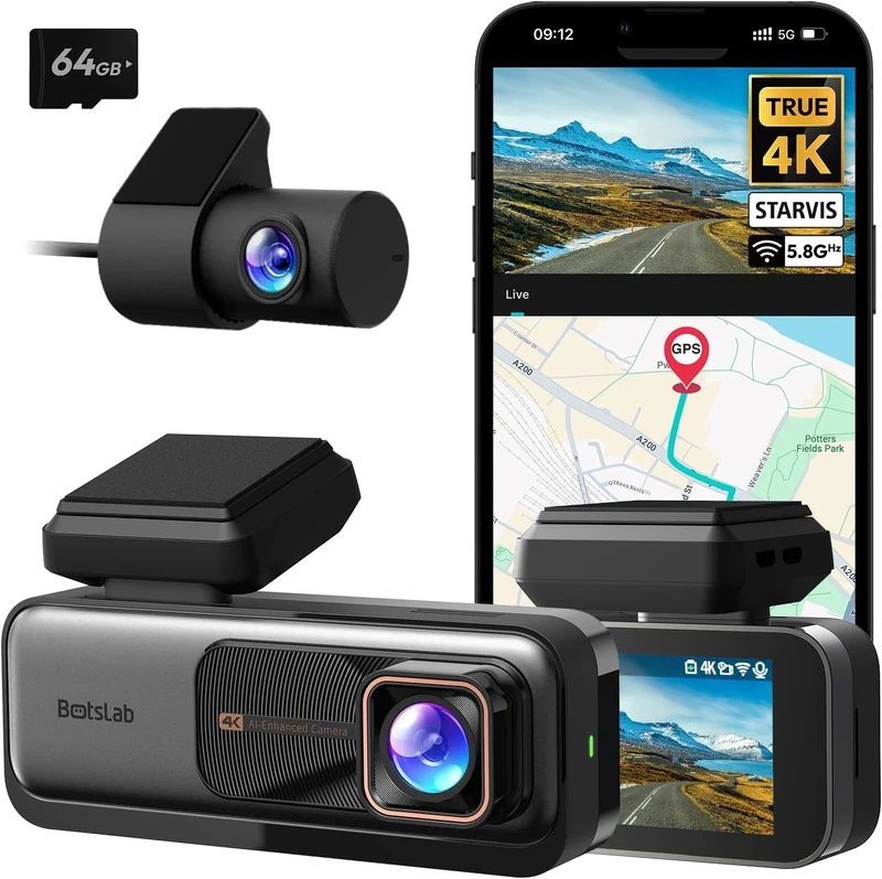 BOTSLAB Dash Cam 4K with Voice Contorl Front and Rear