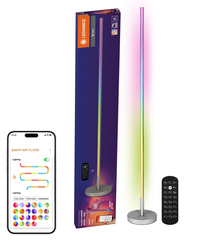 LEDVANCE SMART WiFi Smart Modern Floor Lamp for Indirect Lighting with WiFi and Magic RGB Technology; Dimmable; Silver; Aluminum; Non-Replaceable Light Source