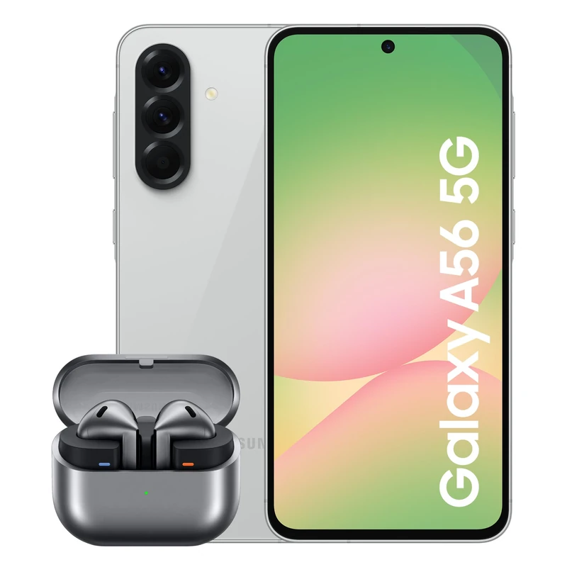 Samsung Galaxy A56 5G Smartphone, Awesome Intelligence, 8GB RAM, 256GB Memory Storage, 50MP Camera, Awesome Lightgrey Galaxy Buds3, Grey (UK Version)