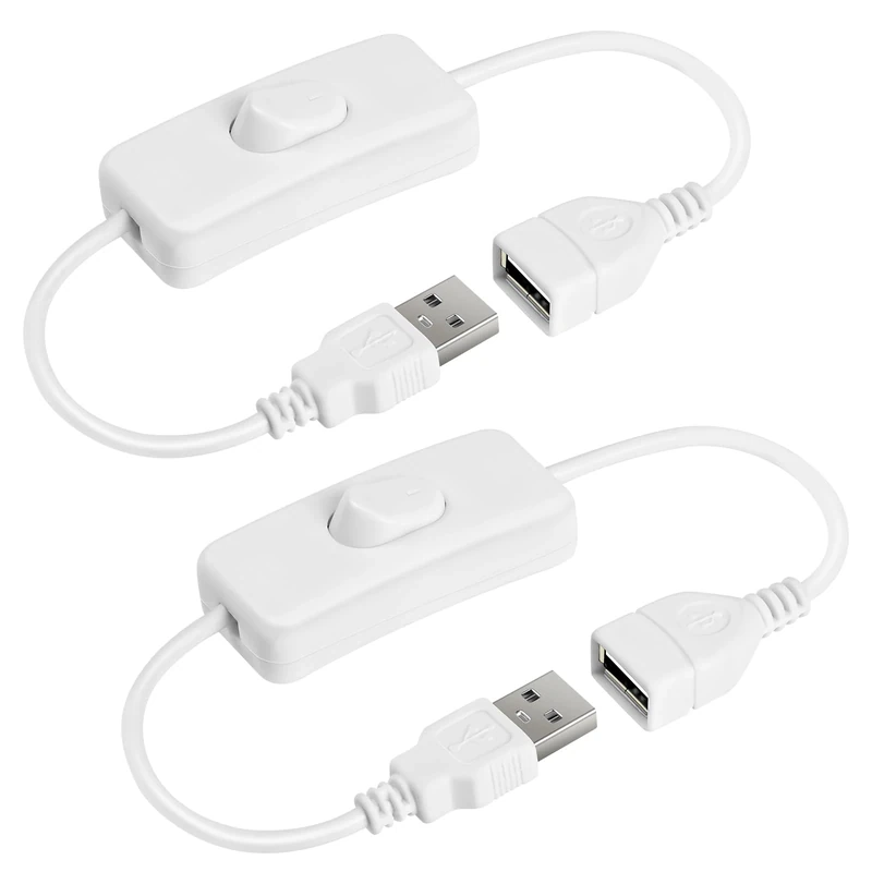 AXFEE 2Pcs USB Switch Cable, USB-Switch Extension Cord, Usb-A Male to Female Cable with On/Off Switches, usb Extension-Cable for LED Desk Lamp, Driving Recorder, Fan, LED-Strips (White)