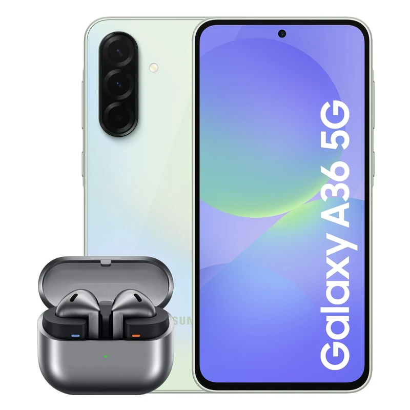 Samsung Galaxy A36 5G Smartphone, Awesome Intelligence, 8GB RAM, 256GB Storage, 50MP Camera, Awesome Lime Galaxy Buds3, Grey (UK Version)