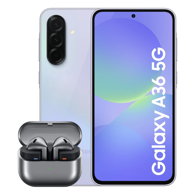 Samsung Galaxy A36 5G Smartphone, Awesome Intelligence, 8GB RAM, 256GB Storage, 50MP Camera, Awesome Lavender Galaxy Buds3, Grey (UK Version)