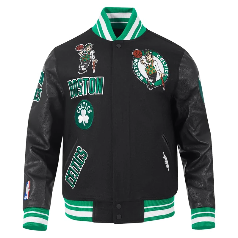Pro Standard Mens NBA Boston Celtics Retro Classics Varsity Jacket Black/Kelly Green 3XL