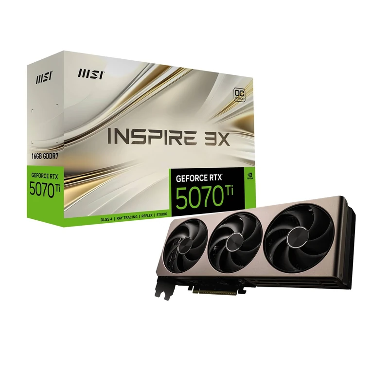 MSI GeForce RTX 5070 Ti 16G INSPIRE 3X OC Graphics Card - RTX 5070 Ti GPU, 16GB GDDR7 (28Gbps/256-bit), PCIe 5.0 - Triple Fan Thermal Design (3 x STORMFORCE Fan) - HDMI 2.1b, DisplayPort 2.1b