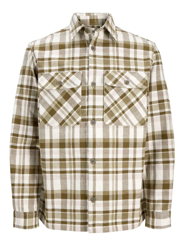 JACK & JONES Men's Jprrayle Melange Check L/S Overshirt Sn, Aloe, XL