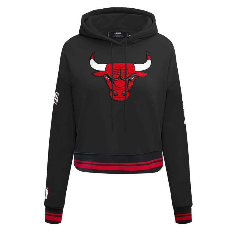 Pro Standard Womens NBA Chicago Bulls Retro Classics Cropped Pullover Hoodie Black/Red 2XL - Image 1