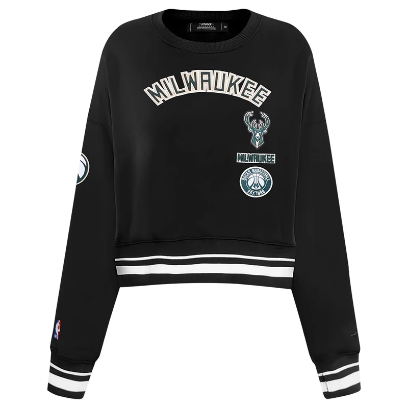 Pro Standard Womens NBA Milwaukee Bucks Retro Classics Crewneck Sweatshirt Black L