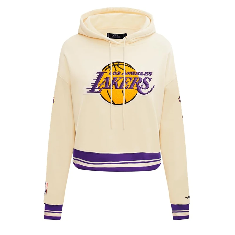 Pro Standard Womens NBA Los Angeles Lakers Retro Classics Cropped Pullover Hoodie Eggshell/Purple XL