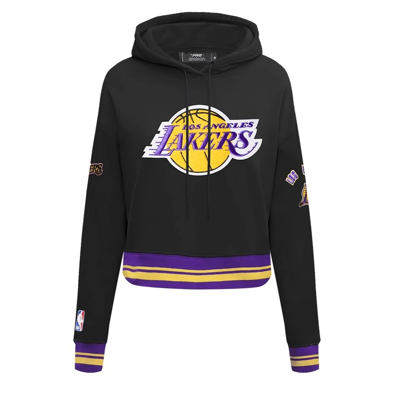 Pro Standard Womens NBA Los Angeles Lakers Retro Classics Cropped Pullover Hoodie Black/Purple/Yellow L