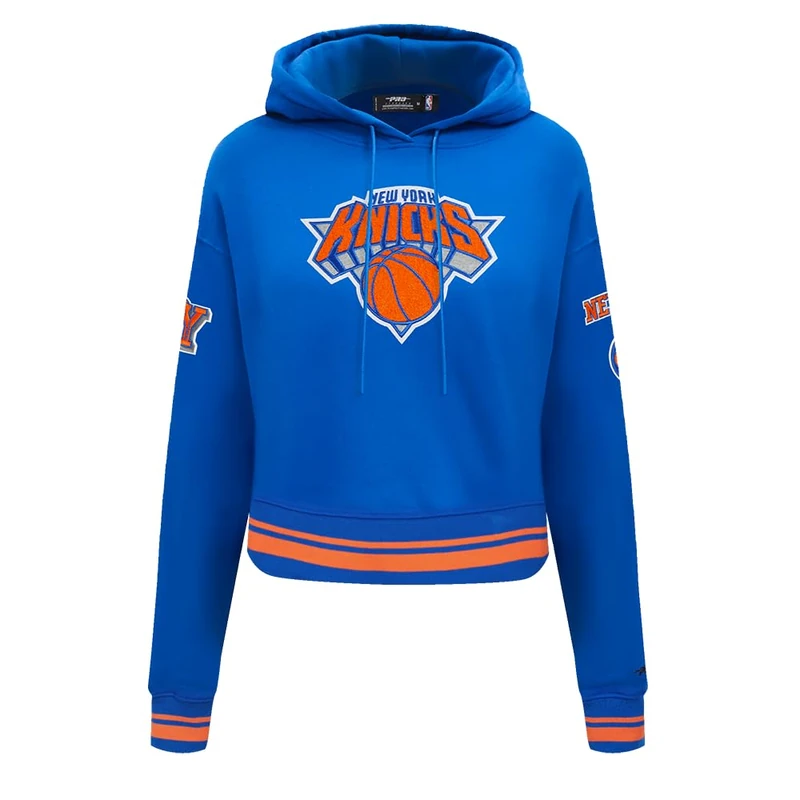 Pro Standard Womens NBA New York Knicks Retro Classics Cropped Pullover Hoodie Royal/Orange/Royal M